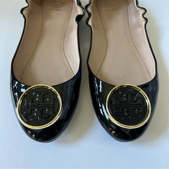 Tory Burch Twiggie Black Patent Leather Slip On Ballet Flats, Size 7.5 - Picture 2 of 11